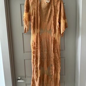 Boho Lace Kimono Dress in Warm Orange